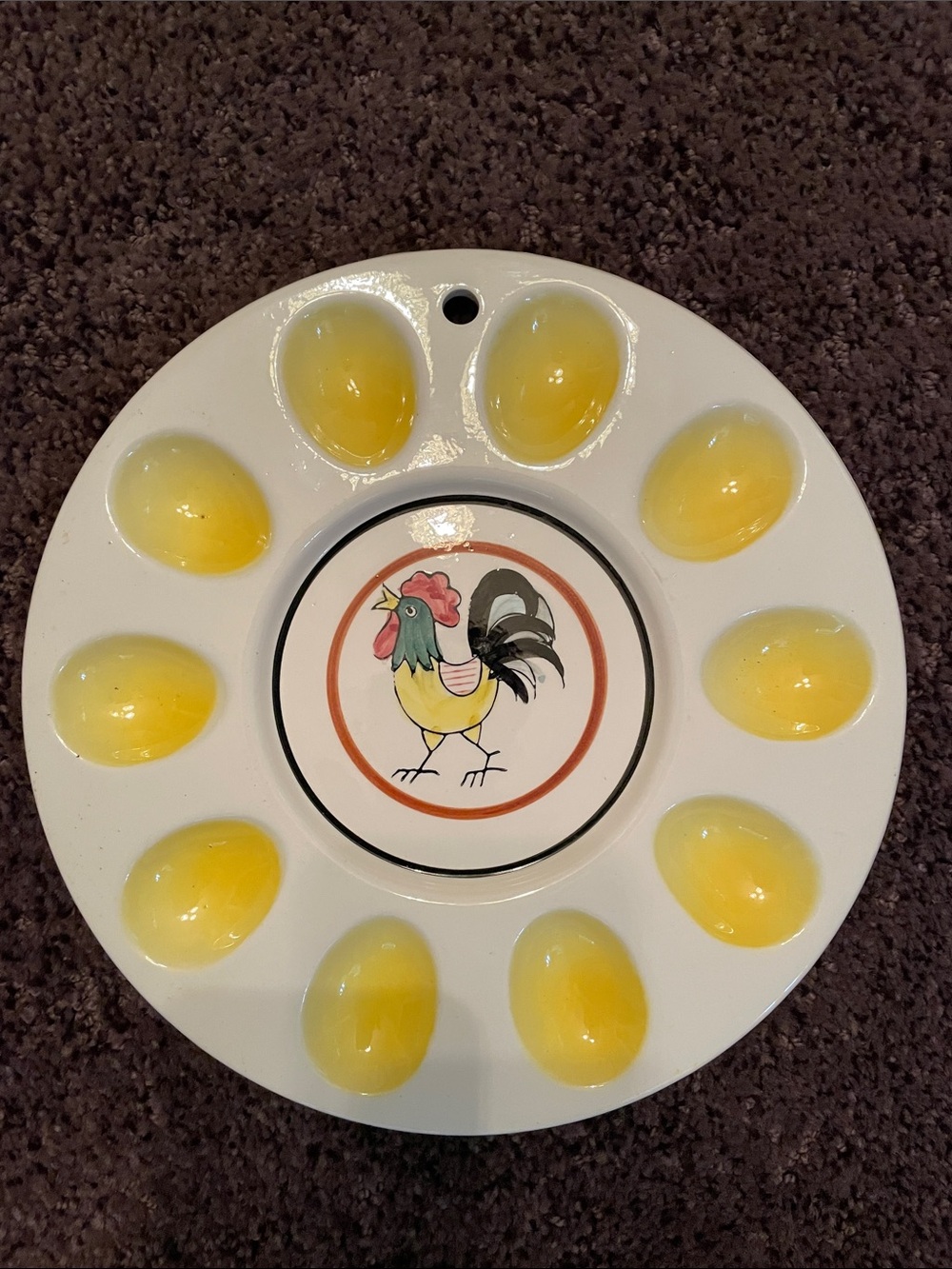 Rooster Ceramic Deviled Egg Serving Plate Wall HangingYellow and White VTG Japan